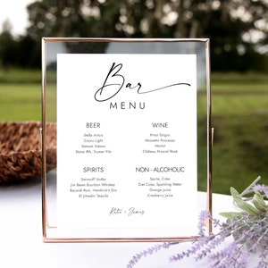 Drink Bar Menü Schild Hochzeit Getränk Menü Hochzeit Drink Schild Hochzeit Barschild Minimalistische Bar-Menü-Vorlage Alkohol-Menü bearbeitbare Vorlage W4 B1