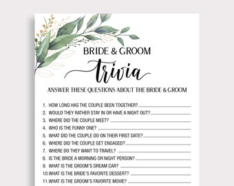 Bride Groom Trivia Game, Who Knows The Couple Best,  Printable Bridal Shower Game, Couples Shower, Wedding Shower Game, Greenery Themed, C18