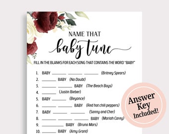 Name That Baby Tune Baby Shower Game, Name That Baby Song, Floral Baby Song Guessing Game, Printable Baby Shower Game, Instant Download, G16