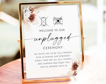 Unplugged Ceremony Sign No Phones Sign Unplugged Wedding Sign Wedding Unplugged Ceremony Sign No Camera  No Cell Phone Sign Editable BH18