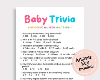 Gender Reveal Baby Shower Trivia Game Baby Trivia Game Gender Reveal Baby Shower Games Printable Baby Shower Party Game Instant Download Y16
