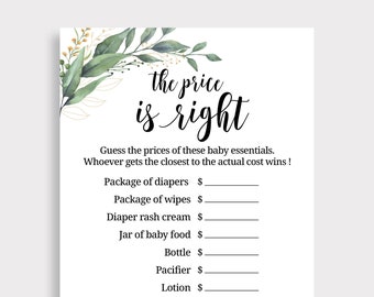 The Price is Right Game, Price is Right Baby Shower Game, Guess the Price Game, Greenery Baby Shower Game, Greenery Shower Game, Boho, C16