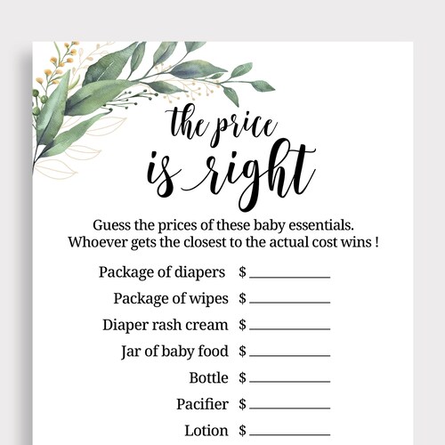 Price is Right Baby Shower Game Guess the Price Game Pink Etsy