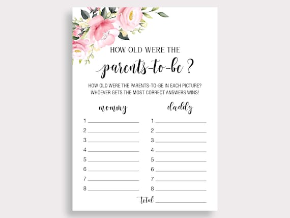 How Old Were The Parents to be Guess the Age of Parents in Photo Game Baby Shower Game Printable Mommy to be Game Pink Girl Shower P16