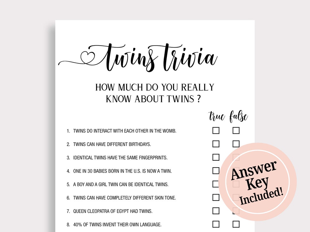 Twins Trivia True or False Game Baby Shower Trivia Fun Twin Baby Shower ...
