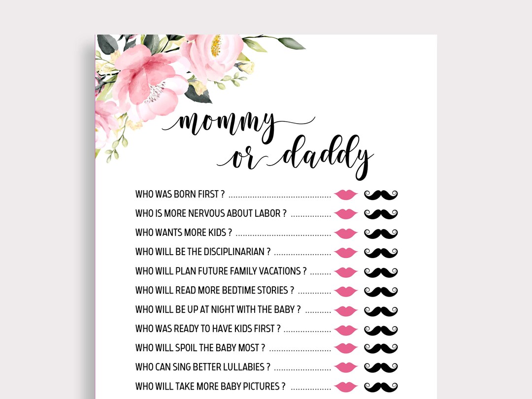 Mommy or Daddy Baby Shower Game Printable, Mom or Dad Game, Guess Who ...
