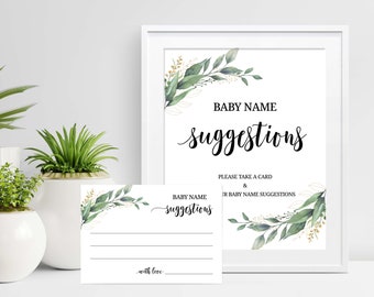 Baby Name Suggestions Name Sign Greenery Baby Shower Sign Baby Shower Game Sign Printable Baby Names Ideas Card Instant Download C16 D28