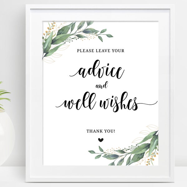 Advice Well Wishes Sign, Please Leave Your Advice Table Sign, Advice Sign for Wedding, Bridal Shower, Baby Shower, Garden Shower, D28, D32