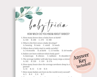 Baby Trivia Game Baby Shower Trivia Game Eucalyptus Baby Shower Greenery Baby Shower Printable Funny Baby Shower Game Instant Download EU16