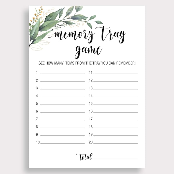 Memory Tray Game, Greenery Apron Game, Guess the Items on Apron, Funny Guessing Game, Printable Bridal shower Games, Fun Party Games, C18