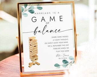 Jenga Guestbook Sign Wedding Guest Book Sign Wedding Building Blocks Wishes for Newlyweds Marriage is a Game of Balance Wedding Signs EU32