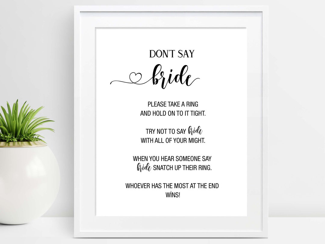 Dont Say Bride,game, Modern Printable Game Sign, Minimal Bridal Shower ...
