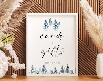 Baby Shower Cards and Gifts Sign Winter Baby Shower Gift Sign Pine Tree Baby Shower Sign Winter Wonderland Baby Shower Christmas MD8