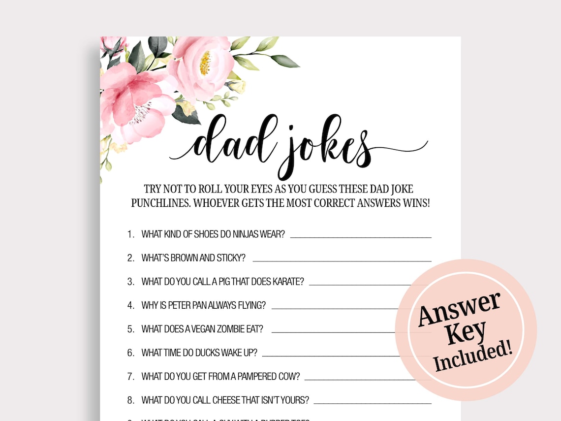 Dad Jokes Baby Shower Game Joke Trivia Game Fun Baby Shower Etsy