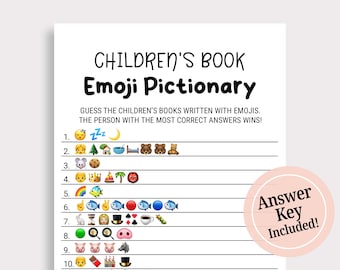 Children's Book Emoji Pictionary Printable Emoji Game Simple Childrens Book Emoji Cards Baby Shower Games Fun Baby Shower Game Digital J16