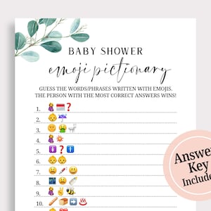 Baby Emoji  Game Emoji Picture Game Baby Shower Emoji Game Baby Shower Game Eucalyptus Watercolor Baby Shower Instant Download EU16