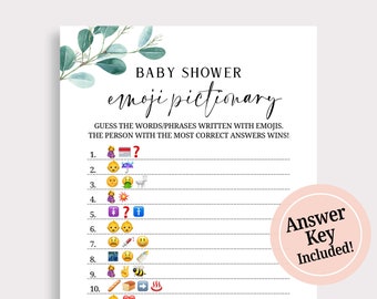 Baby Emoji  Game Emoji Picture Game Baby Shower Emoji Game Baby Shower Game Eucalyptus Watercolor Baby Shower Instant Download EU16