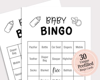 30 cartes de bingo préremplies pour douche de bébé Cartes de jeu de bingo pour douche de bébé Minimalisr Funny Baby Bingo Printable Fun Baby Shower Games J16