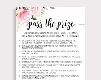 Pass the Prize Game, Rhyme Game, Pink Rose Baby Shower Game, Baby Shower Game Pass the Gift Poem, Gift Passing Poem, Instant Download, P16