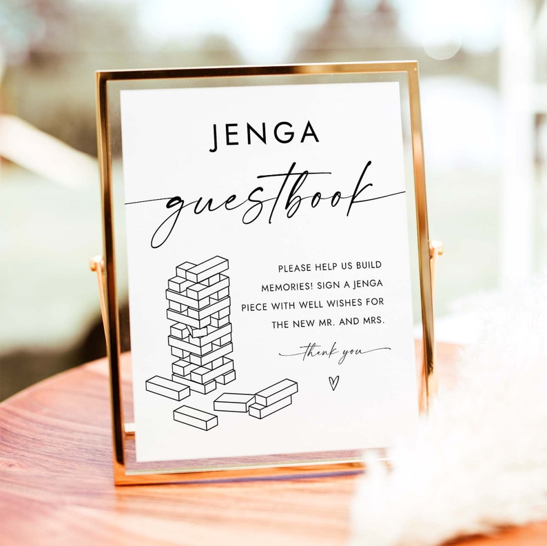 Mariage Jenga Jeu Signe Simple Jenga Livre dor Signe Jenga Pièce avec Bons Vœux Pour Nouveau Monsieur et Madame Aidez-nous à construire des souvenirs Jenga Block W4 S1 image 1