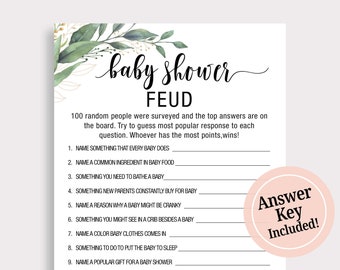 Baby Shower Feud  Game Baby Family Feud Game Fun Baby Shower Game Greenery Baby Shower Game Printable Instant Download Gender Neutral C16
