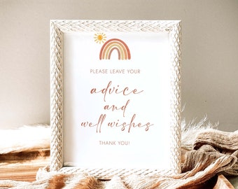 Rainbow Baby Shower Advice Sign Gender Neutral New Parents Advice Sign Boho Baby Shower Games Printable Baby Shower Signs RN7