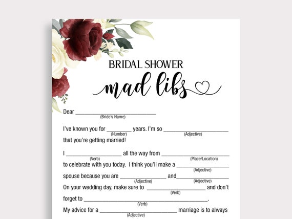 Funny Bridal Shower Mad Libs