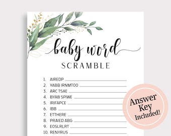 Baby Shower Word Scramble Juego Greenery Baby Shower Juego Género Neutral Bebé Palabra Puzzle Bebé Palabra Scramble Juego Descarga Instantánea DIY T16