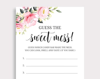 Guess The Sweet Mess Game Candy Bar Game Pink Rose Baby Shower Game Baby Shower Dirty Diaper Game Poopy Diaper Game Instant Download P16