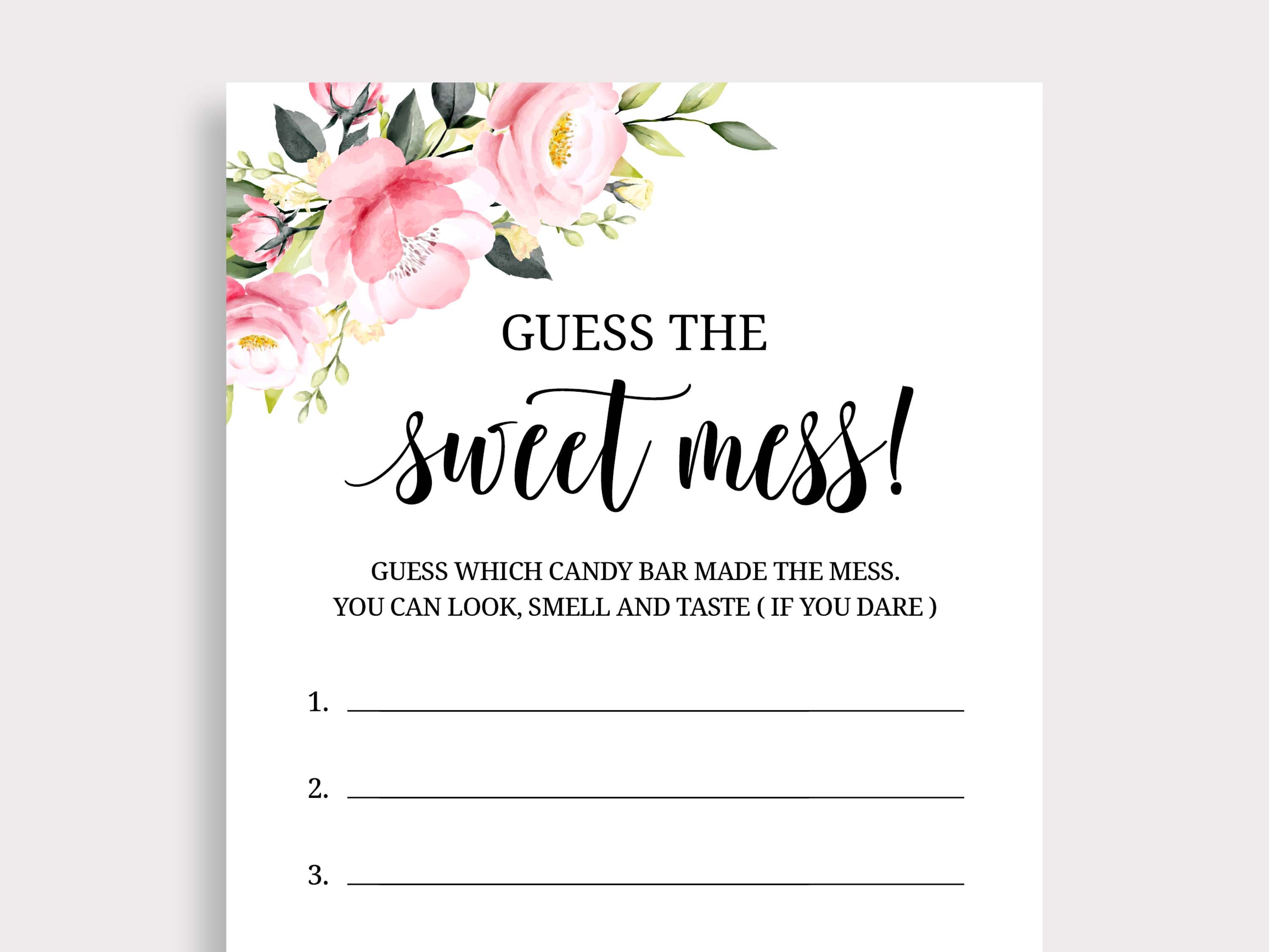 Guess The Sweet Mess Game Candy Bar Game Pink Rose Baby Shower Etsy 