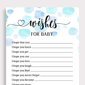 Baby Wunschkarte , Wishes for Baby Printable Blau Baby Shower DekorationEn Baby Junge Gebetskarte Junge Baby Shower Party Instant Download B16