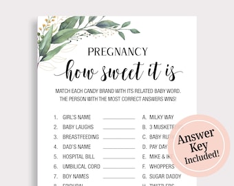 Pregnancy How Sweet It Is Baby Shower Game, Pregnancy Candy Match Game, Pregnancy Candy Bar Game, Funny Baby Shower Games, Candy Games, C16