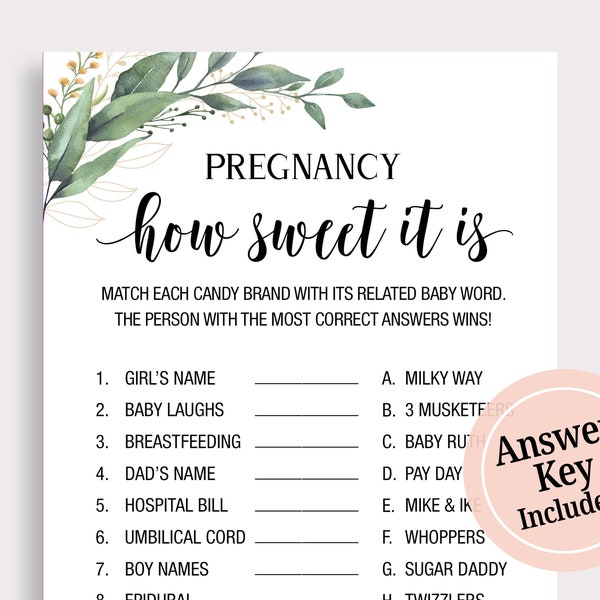 Pregnancy How Sweet It Is Baby Shower Game, Pregnancy Candy Match Game, Pregnancy Candy Bar Game, Funny Baby Shower Games, Candy Games, C16