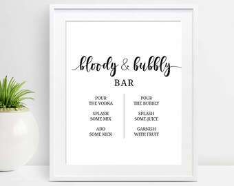 Bloody Bubbly Bar Sign, Mimosa Bar Sign, Bloody Mary Bar, Bubbly Bar, Brunch Bubbly, Bridal Shower, Wedding, Bridal Brunch, Minimal, W32