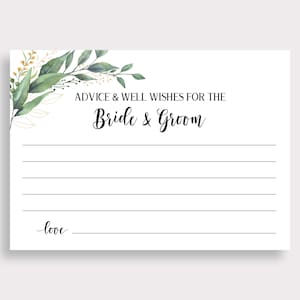 Beratung und Gute Wünsche für Braut Bräutigam, Brautpaar Well Wishes Karte, druckbare Bridal Shower Beratungskarten. Instant Download, Grüne Blätter, C18