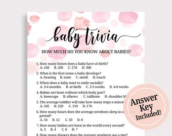 Baby Trivia Game, Pink Baby Shower Trivia, Girl Baby Shower Games Printable, Fun Baby Shower Party Activities, PDF, Instant Download, F16