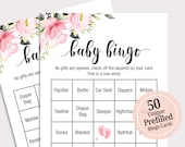 50 Prefilled Baby Shower Bingo Cards Baby Shower Bingo Game Cards Baby Bingo Pink Baby Shower Games Printable  Gender Neutral Games P16