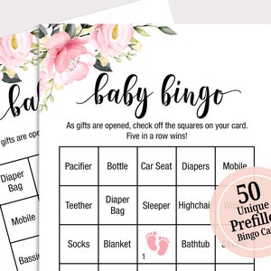 50 Carte Preriempite Baby Shower Bingo Baby Shower Bingo Gioco Carte Baby Bingo Pink Baby Shower Giochi Stampabili Gender Neutral Games P16