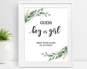 Guess Boy or Girl Sign Guess the Gender Baby Gender Prediction Game Gender Reveal Shower What Will Baby Be Sign He or She Gender Reveal D28
