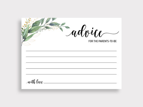 Advice for Parents To Be Card, Advice for Parents Card, Parents Advice Card, Greenery Baby Shower Advice Card, Mom Dad, Printable, C16, D28