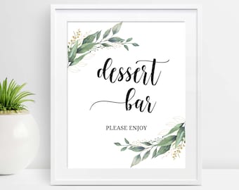 Dessert Bar Sign Printable, Greenery Dessert Signage, Sweets Table Sign, Sweet Treats, Birthday, Bridal Shower, Baby, Wedding,  D28, D32