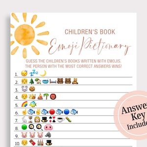 Sun Emoji Picture Game Livre pour enfants Emoji Pictionary Sunshine Baby Shower Emoji Jeu Rainbow Baby Shower Funny Baby Shower Games SN6