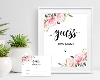 Guess How Many Shower Sign, Guess How Many Signs, Floral Baby Shower Game Sign, Fun Bridal Shower Game Instant Download P16 P28 P18 P32