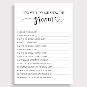 How Well Do You Know the Groom Game, Minimalist Bridal Shower Game ...