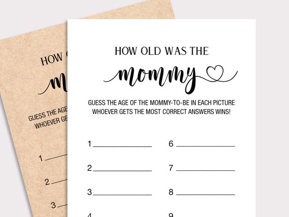 How Old Was The Mommy Baby Shower Game Guess Mothers Age in Photo Game Moms Age Game Rustic Baby Shower Game Kraft Gender Neutral K16