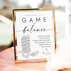 Jenga Guestbook Sign Wedding Guest Book Wedding Building Blocks Sign Wishes for Newlyweds Marriage is a Game of Balance Wedding Signs W4 S1 imagen 1