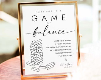 Jenga Guestbook Sign Wedding Guest Book Wedding Building Blocks Sign Wishes for Newlyweds Marriage is a Game of Balance Wedding Signs W4 S1