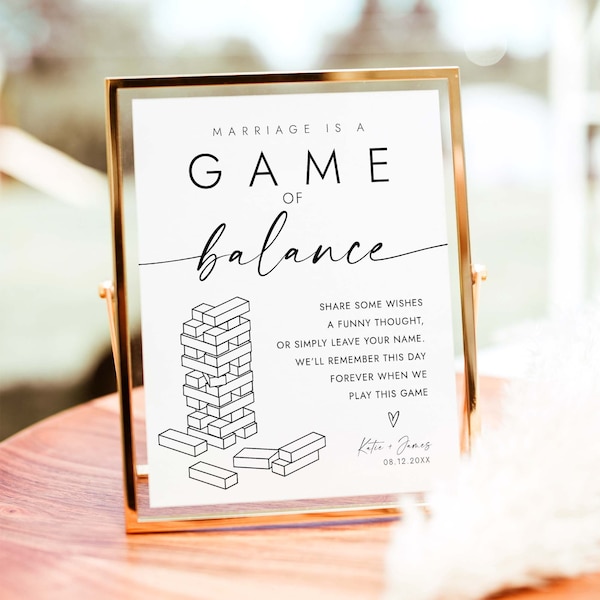 Jenga Guestbook Sign Wedding Guest Book Wedding Building Blocks Sign Wishes for Newlyweds Marriage is a Game of Balance Wedding Signs W4 S1