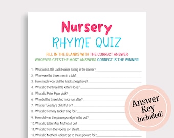 Gender Reveal Games Printable Pink and blue Nursery Rhyme Game Guess the Nursery Rhyme Nursery Rhyme Quiz Baby Nursery Song Digital Y16