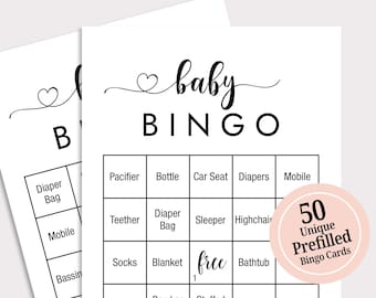 50 cartes de bingo de douche de bébé préremplies cartes de jeu de bingo de douche de bébé bébé bingo imprimable jeux de douche de bébé douche de bébé minimaliste K16